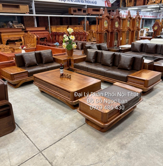 Sofa Gỗ Hương Vàng Chân Thuyền 2 Văng Kèm Nệm Hiện Đại - Sang Trọng