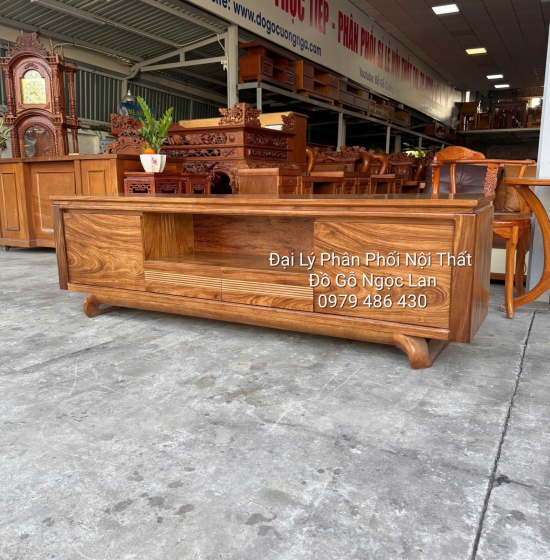 Kệ TiVi Gỗ Hương Xám Thiết Kế Chân Xoắn Sang Trọng - Hiện Đại