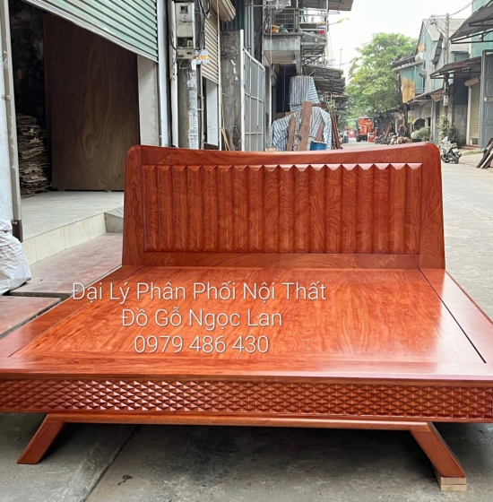 Giường Ngủ Gỗ Hương Đá Kiểu Nhật Mẫu Thuyền Đục Trám - Hiện Đại 