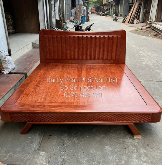 Giường Ngủ Gỗ Hương Đá Kiểu Nhật Mẫu Thuyền Đục Trám - Hiện Đại 