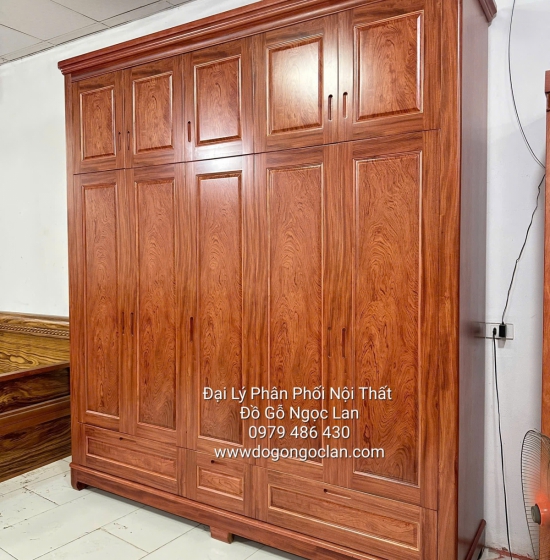 Tủ Quần Áo 5 Cánh Cao 2 Tầng Gỗ Hương Đá Mẫu Trơn - Hiện Đại 