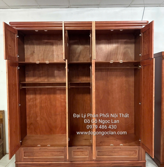 Tủ Quần Áo 5 Cánh Cao 2 Tầng Gỗ Hương Đá Mẫu Trơn - Hiện Đại 