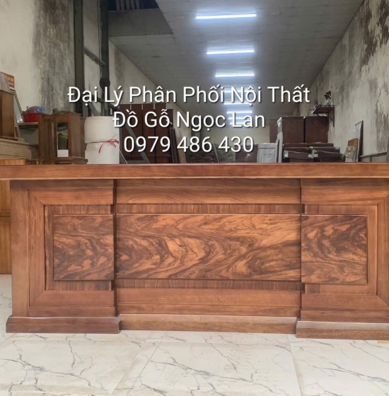 Bàn Làm Việc, Bàn Giám Đốc Gỗ Hương Xám Màu Óc Chó 1m87 Đa Năng