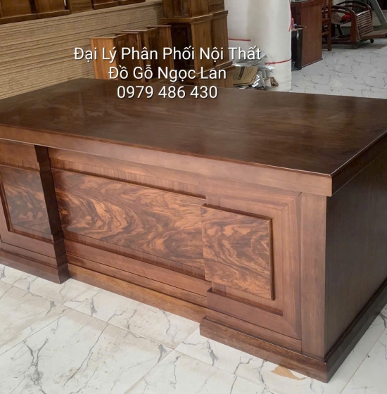 Bàn Làm Việc, Bàn Giám Đốc Gỗ Hương Xám Màu Óc Chó 1m87 Đa Năng