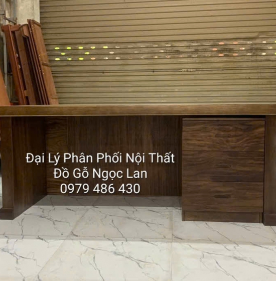 Bàn Làm Việc, Bàn Giám Đốc Gỗ Hương Xám Màu Óc Chó 1m87 Đa Năng
