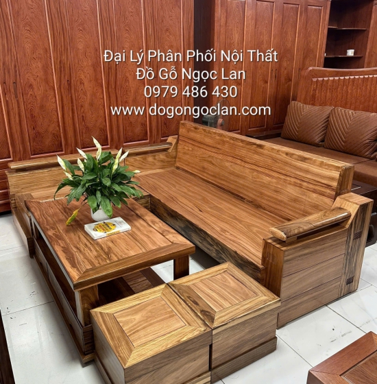 Ghế Sofa Gỗ Hương Xám 2m1X1m6 Góc L Tựa Cong, Tay Trứng 
