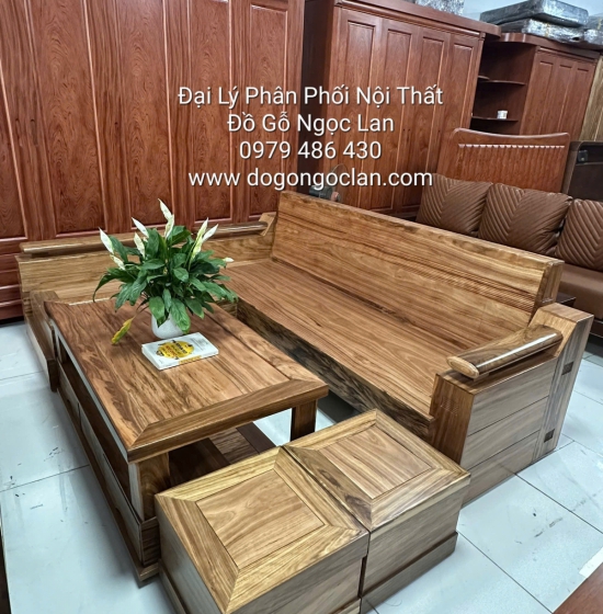 Ghế Sofa Gỗ Hương Xám 2m1X1m6 Góc L Tựa Cong, Tay Trứng 
