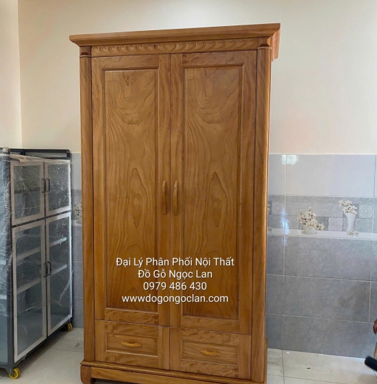 Tủ Quần Áo 2 Cánh Gỗ Gõ Đỏ Mẫu Trơn 