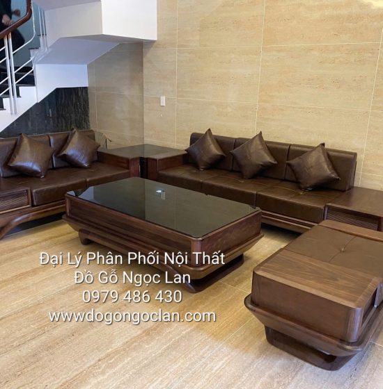 Bộ Sofa Gỗ Óc Chó 2 Văng Chân Thuyền Vế Phải - Cao Cấp