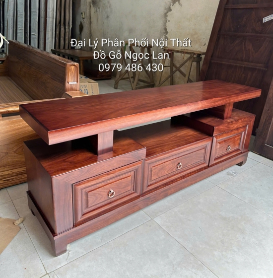 Kệ Ti Vi Gỗ Hương Xám Màu Óc Chó Nâu 3 Ngăn Kéo Sang Trọng 