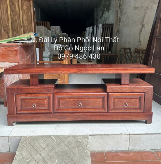 Kệ Ti Vi Gỗ Hương Xám Màu Óc Chó Nâu 3 Ngăn Kéo Sang Trọng 