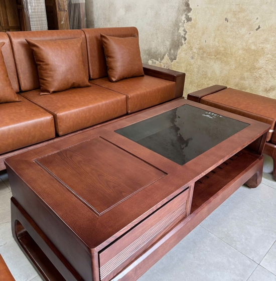 Sofa 1 Văng Choãi Màu Óc Chó Gỗ Sồi Nga 4 Chi Tiết Kèm Nệm Sang Trọng