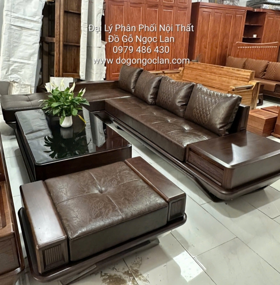 Sofa Gỗ Óc Chó Góc L Hiện Đại Đẳng Cấp 3m15 x 2m15