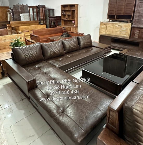 Sofa Gỗ Óc Chó Góc L Hiện Đại Đẳng Cấp 3m15 x 2m15
