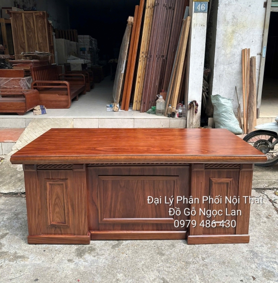 Bàn Làm Việc Giám Đốc Gỗ Hương Xám Màu Óc Chó Cao Cấp 1m87